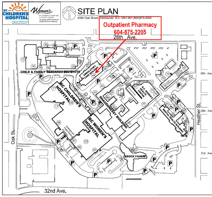 Map showing location of outpatient pharmacy. Click for larger version