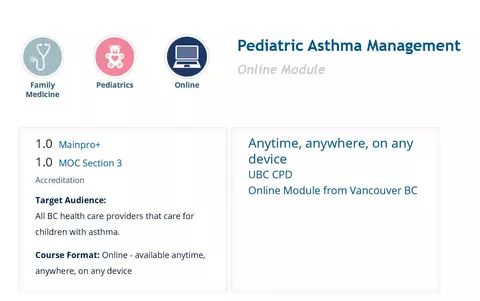 Screenshot of pediatric asthma management course