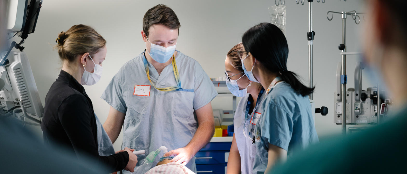 Health students learning in a simulation centre