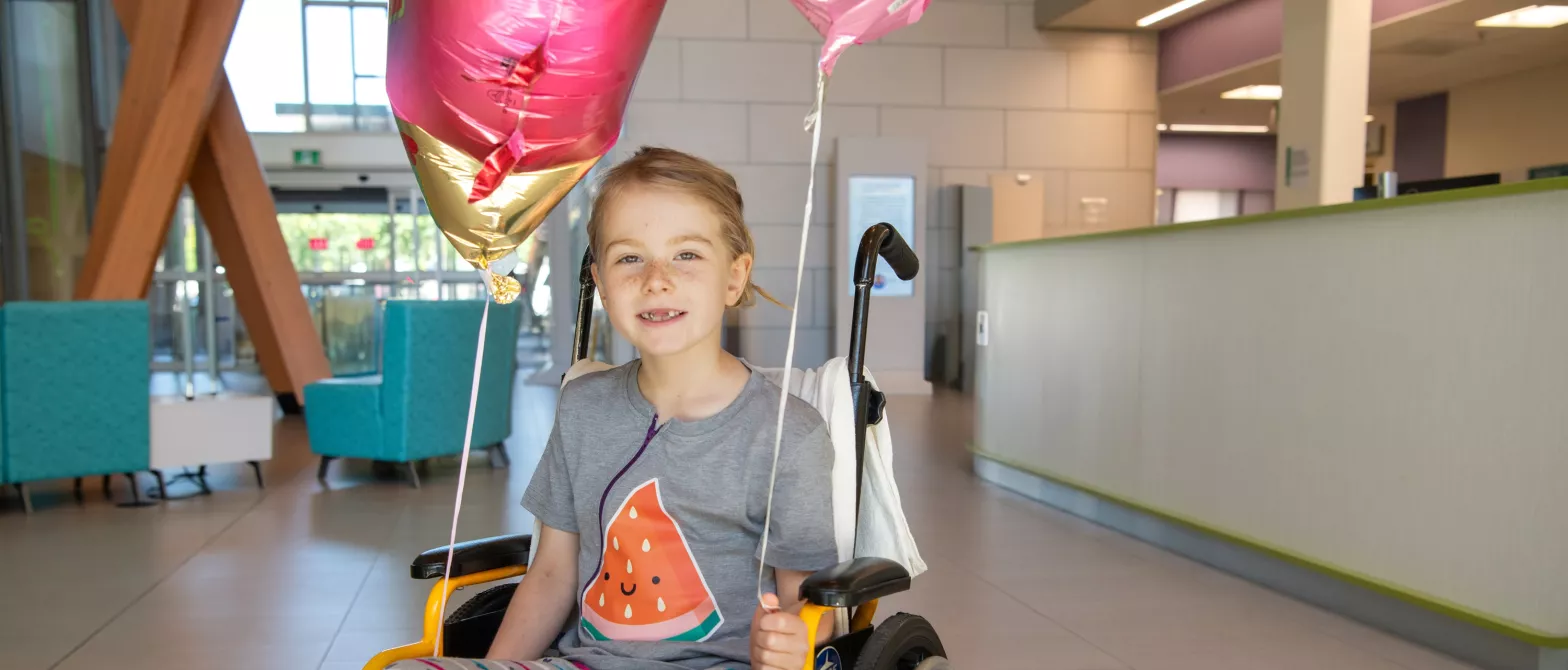 A patient in a wheelchair inside the Teck Acute Care Centre