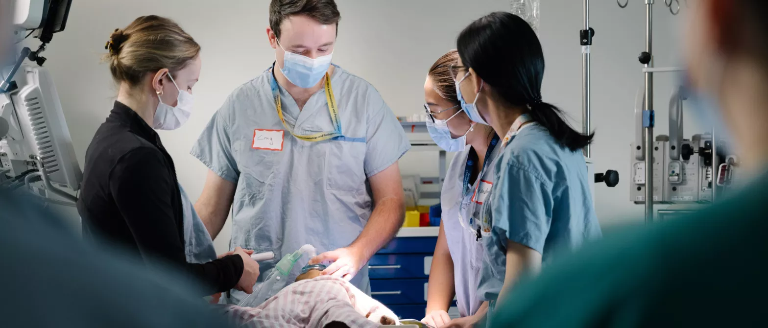 Health students learning in a simulation centre