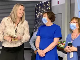 Sarah Walker, Health Denusik and Paula Keats at the Bill 47 event at BC Children's Hospital