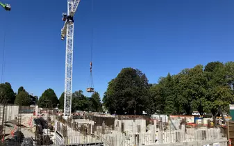 Construction site with foundations of building