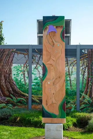 Hummingbird house post at Sunny Hill Health Centre