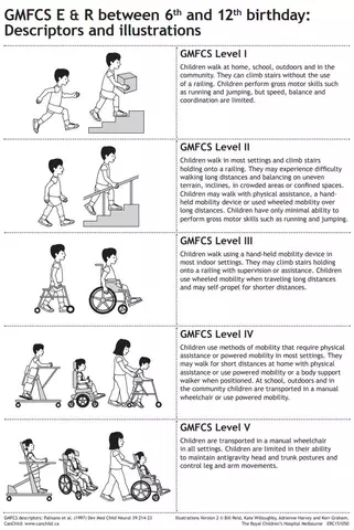 A table describing the different levels of GMFCS