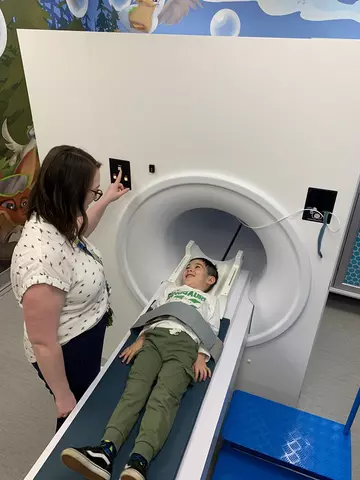 A child getting a simulated MRI at BC Children's Hospital
