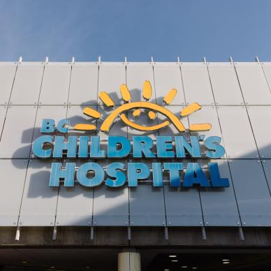 The sign on the exterior of BC Children's Hospital